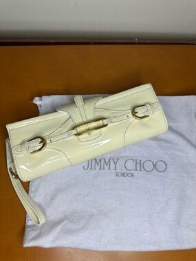 Jimmy Choo Cream  Patent Leather Wristlet Clutch Bag